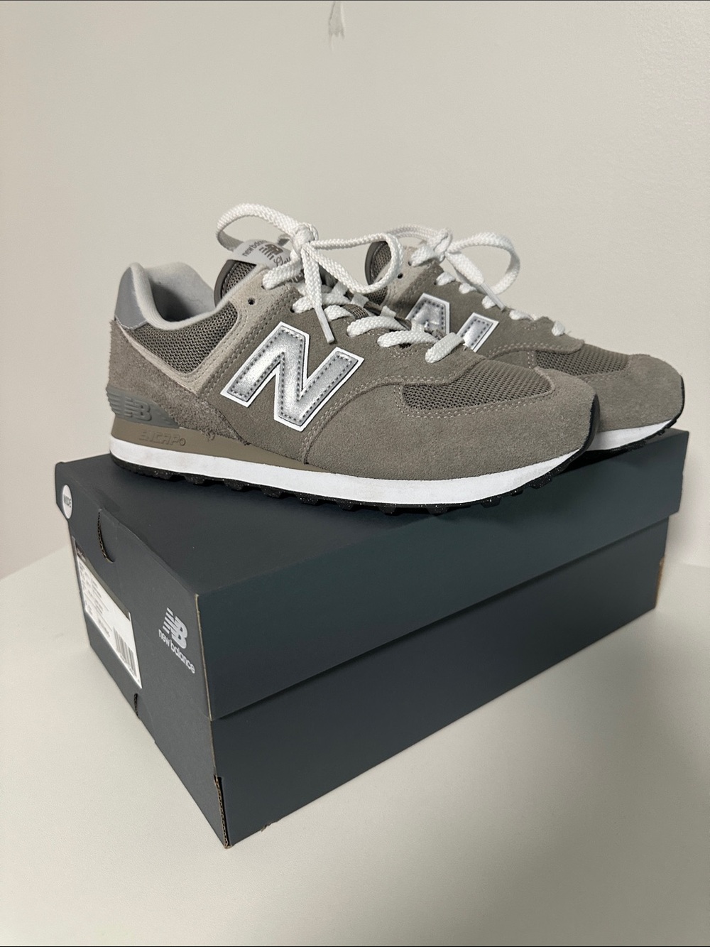New Balance Women's 574 Core, Size 9.5 Wide, Grey/White